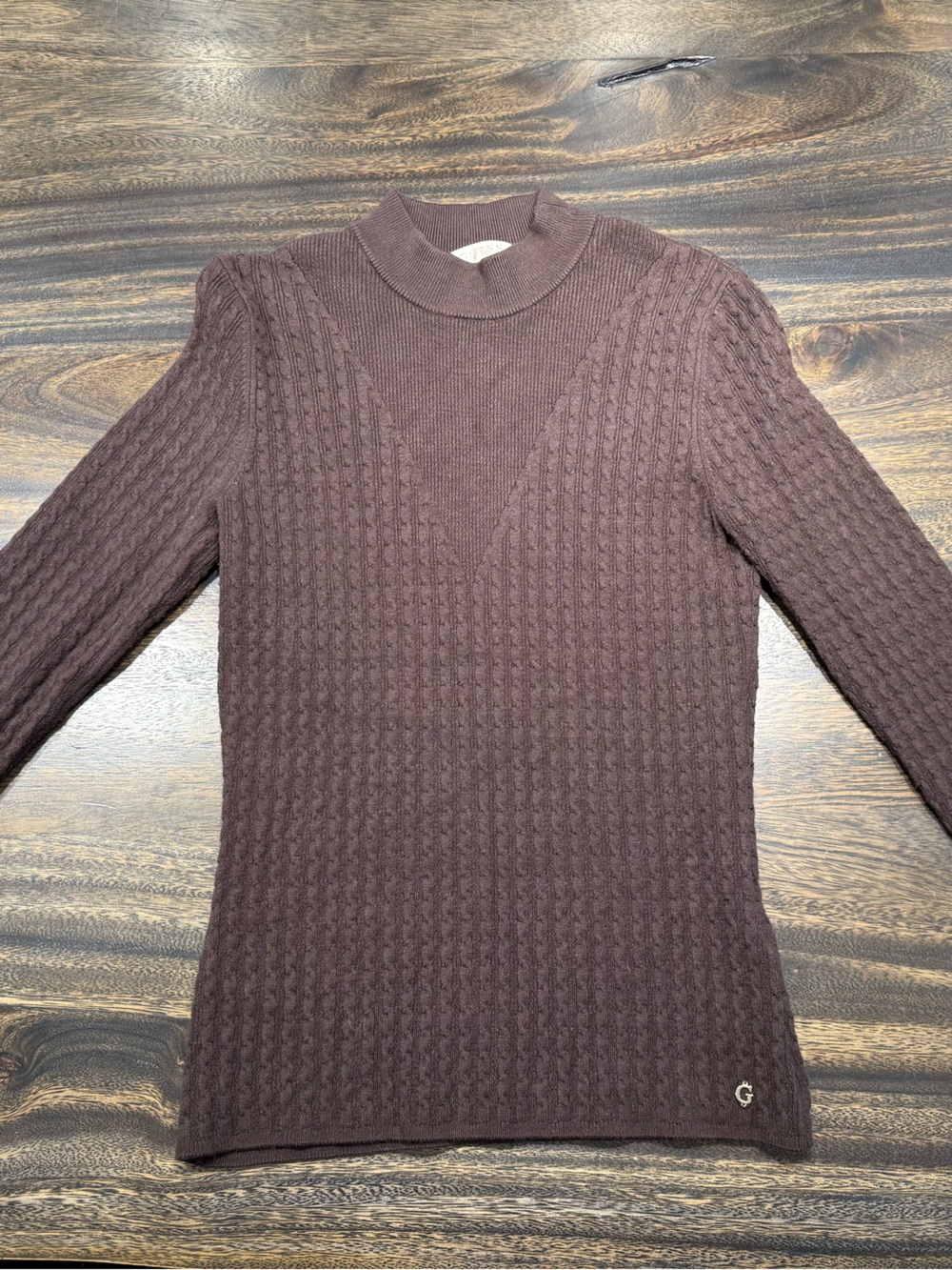 Guess Women's Cable Knit Mock Neck Sweater - Brown